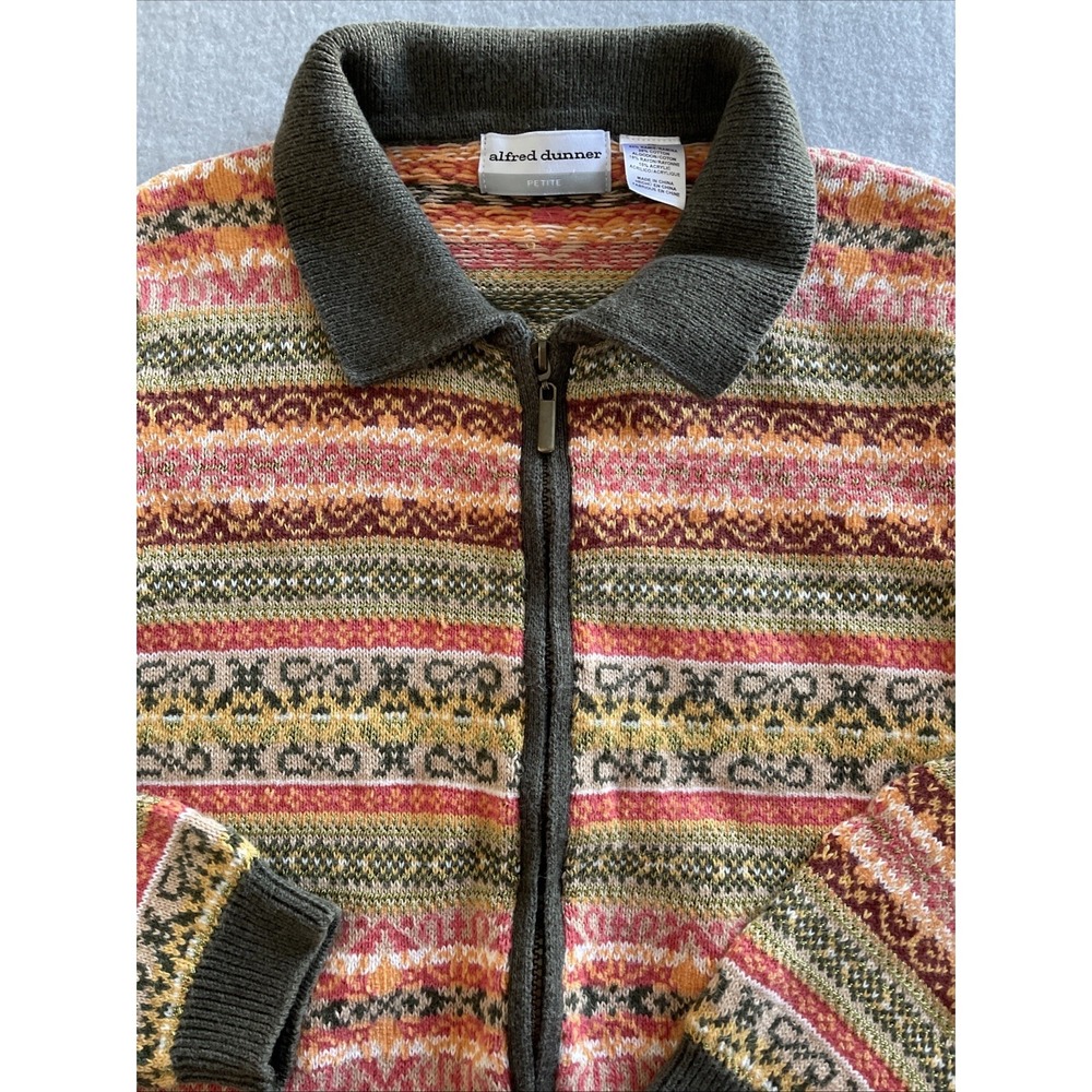 Alfred Dunner Women Knit Sweater Petite Multicolor Zip Up Granny - Picture 3 of 13